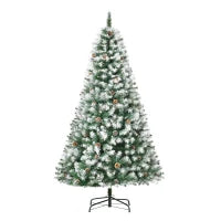 Albero di Natale Artificiale Innevato 180cm con 800 Rami e Pigne, Apertura Automatica e Base Pieghevole, Verde
