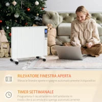 Stufetta Elettrica da 1000/2000W con Timer e Impostazioni di Calore per Stanze max 15 m², 75x31x66.5 cm, Bianco