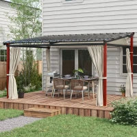 Pergola con Tende Laterali e Tetto Retrattile in PC, in Alluminio e Metallo, 345x300x215-255 cm, Crema