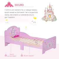 Letto per Bambini 3-6 Anni in Legno con Bordi Rialzati, 143x73x60 cm, Rosa