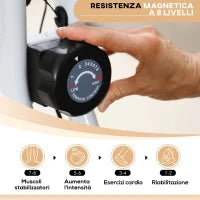 Cyclette Pieghevole Magnetica 8 Livelli, Display LCD, Rotelle e Sellino Regolabile, Nero