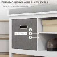 Panca Scarpiera con Ripiano Regolabile a 3 Livelli e 2 Cassetti, in Truciolato, 105x35x47 cm, Bianca e Grigia