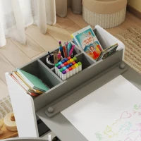 Set Tavolo e Sedie per Bambini con 2 Sedie e Tavolino Contenitore, in Legno e Tessuto non Tessuto, Grigio e Bianco