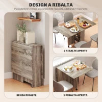 Tavolo a Ribalta con 2 Ripiani Inferiori per 6 Persone Max, in Legno 140x75x74 cm, Grigio