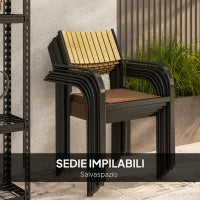 Set Tavolo da Giardino Allungabile con 6 Sedie da Esterno Impilabili, Acciaio e Textilene, Marrone