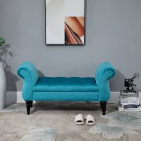 Panca Fondoletto in Stile Vintage, Struttura in Legno e Seduta Imbottita Stile Chesterfield, Azzurra 117 x 40 x 58cm
