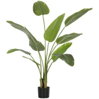 Pianta Artificiale Decorativa 109 cm Banano Artificiale con Vaso e Foglie per Interno Verde