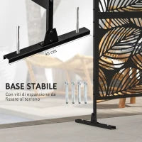 Paravento da Esterno Decorativo in Acciaio Traforato con Design a Foglie, 122x198cm, Nero