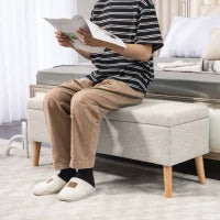 Panca Contenitore Imbottita per Camera da Letto, Ingresso, Soggiorno, Carico 220 Kg, in Tessuto Effetto Lino, 110 x 39 x 45 cm, Beige