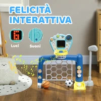 Gioco per Bambini con Rete da Calcio, Canestro Basket Regolabile e Buca da Golf, 54x38.8x60.4-68 cm