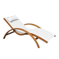 Sdraio da Giardino Ergonomica con Poggiatesta Imbottito Legno Tessuto 161 x 72 x 68 cm Crema