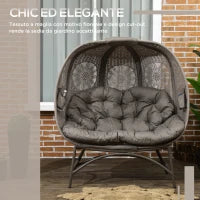 Lettino da Giardino 2 Posti con Copertura Decorata e Cuscino Spesso, 126x75x142 cm Marrone