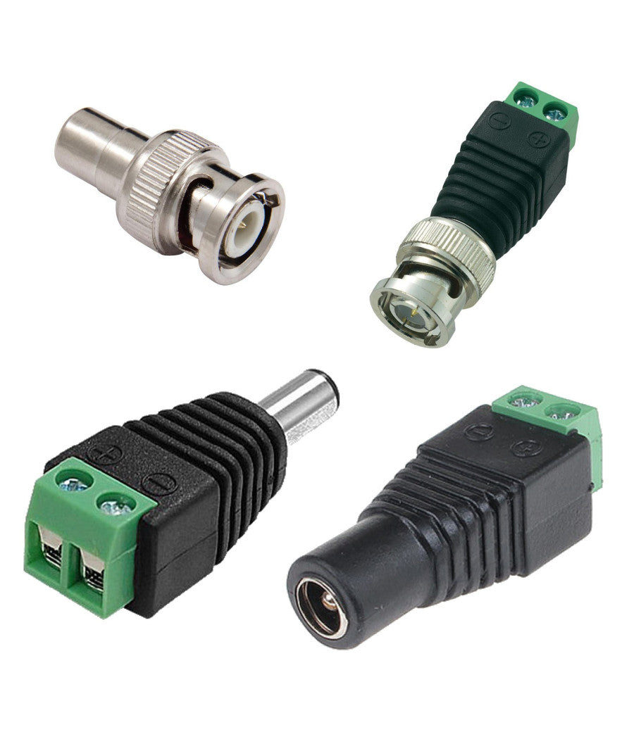 4x Connettori Adattatori 12v Balun Bnc Jack Rca Per Dvr Sorveglianza Telecamere         