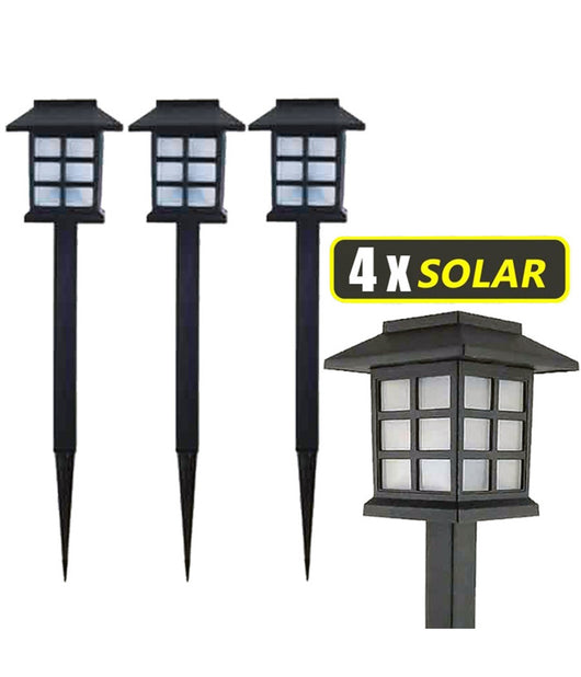 Trade Shop - 4x Lampade A Led Da Giardino Stile Lanterna Paletti Ricarica Solare 38 X 9 X 9cm -