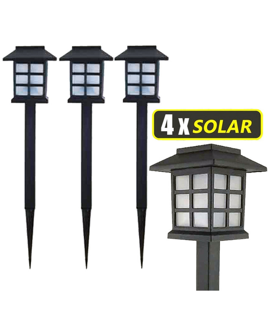 4x Lampade A Led Da Giardino Stile Lanterna Paletti Ricarica Solare 38 X 9 X 9cm         