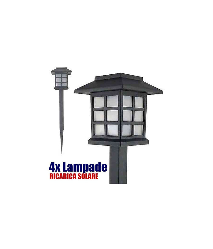 4x Lampade A Led Da Giardino Stile Lanterna Paletti Ricarica Solare 38 X 9 X 9cm         