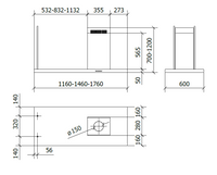 CAPPA ELEA ISOLA cm146x60 camino Sinistra - Nera - 800 m3/h