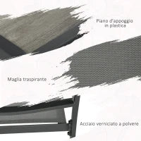 Set da Giardino con 6 Sedie Impilabili in Tessuto a Rete e Tavolo Effetto Legno, Grigio