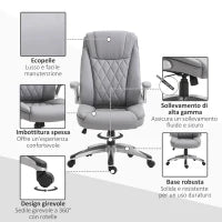 Sedia da Ufficio Ergonomica con Imbottitura, Altezza Regolabile e 5 Ruote, 70x71x113-121 cm, Grigio