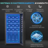 Cantinetta Vino Frigo per 15 Bottiglie, Capacità 44L, con Controllo Temperatura e Ripiani Regolabili, Nero