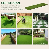 Piastrelle da Giardino con Erba Sintetica 30x30cm 10 Pezzi, Prato Artificiale Densità 6500, Verde