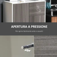 Mobiletto 2 Cassetti e 2 Ante, Apertura a Pressione, Mobile con 2 Cassetti e 2 Ante per Casa e Ufficio, 79x36x74cm, Grigio Chiaro e Bianco