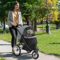 Passeggino per Cani e Gatti con Cestino Portaoggetti e Chiusura Rapida con un Click, Grigio