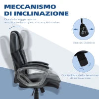 Poltrona da Ufficio Ergonomica con Poggiatesta, Altezza Regolabile e Dondolo, Sedia Girevole con Ruote, 68x76x117-125cm, Nero