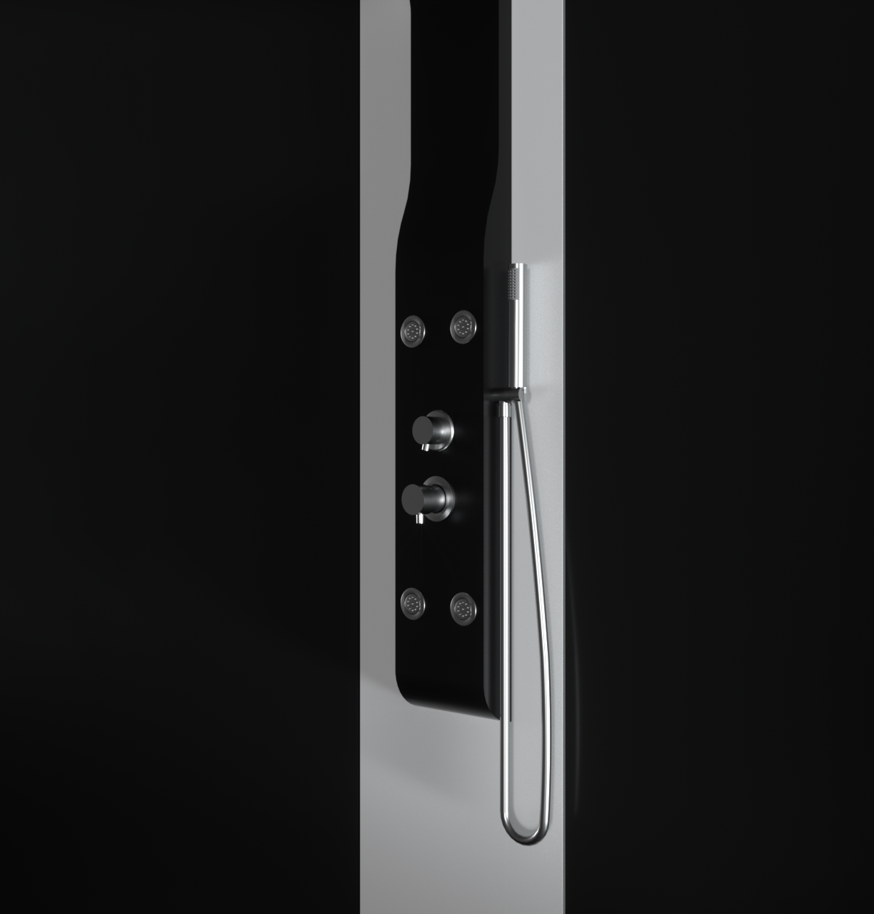 Pannello doccia idromassaggio in ABS verniciato a polvere finitura nero opaco