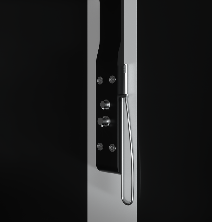 Pannello doccia idromassaggio in ABS verniciato a polvere finitura nero opaco