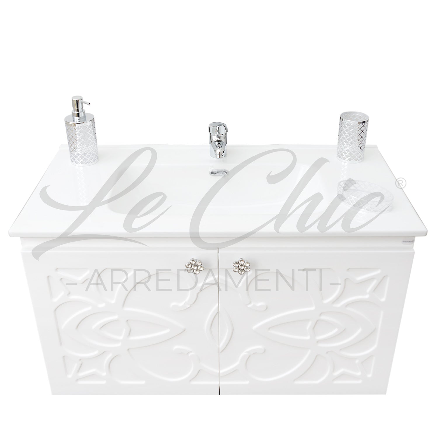 Mobile bagno moderno completo - 100 cm, Specchiera rettangolare led