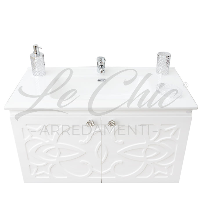 Mobile bagno moderno completo - 100 cm, Specchiera rettangolare led