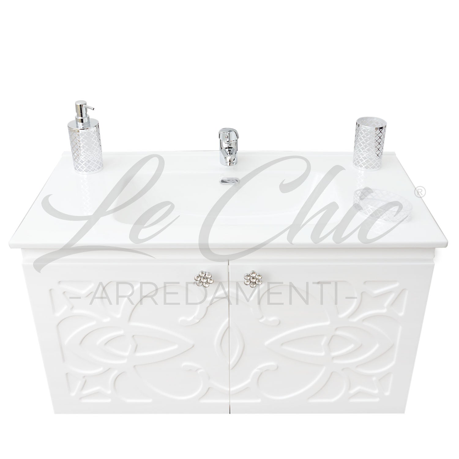 Mobile bagno sospeso completo Luxury con colonna - 90, Specchiera led rettangolare