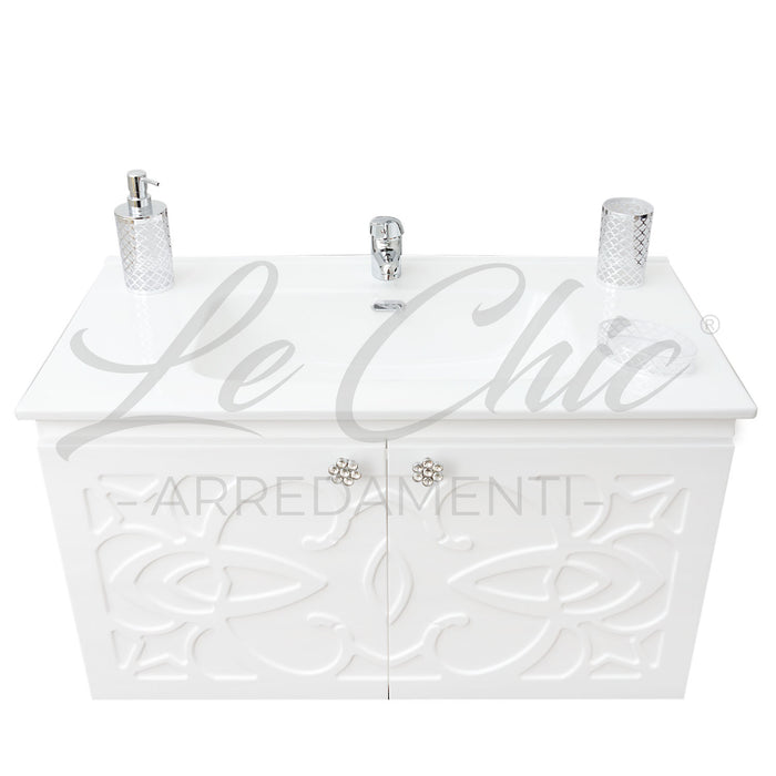 Mobile bagno sospeso completo Luxury con colonna - 90, Specchiera led rettangolare