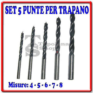 5 PUNTE PUNTALI PUNTA PER TRAPANO DA  FERRO 5 PEZZI 4 - 5 - 6 - 7 - 8