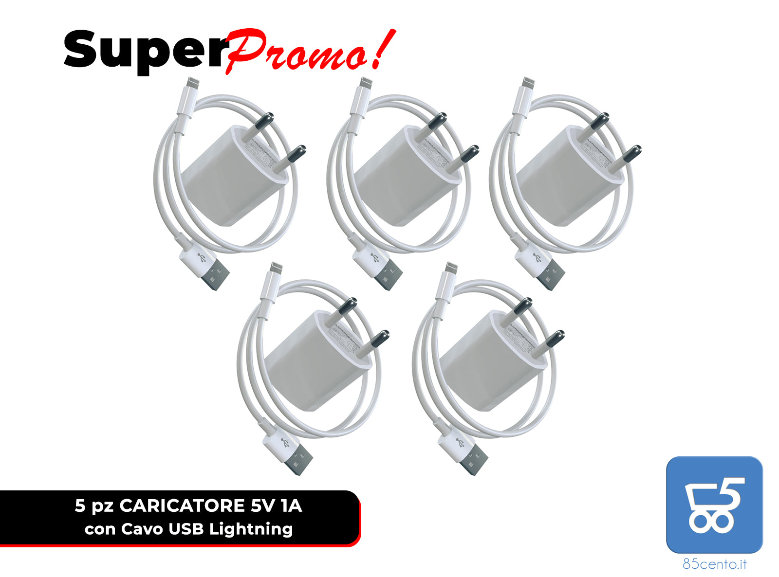 5 Pezzi Caricabatterie compatibile iPhone iPad iPod cavo USB Lightning 5V 1A Ultrapower100