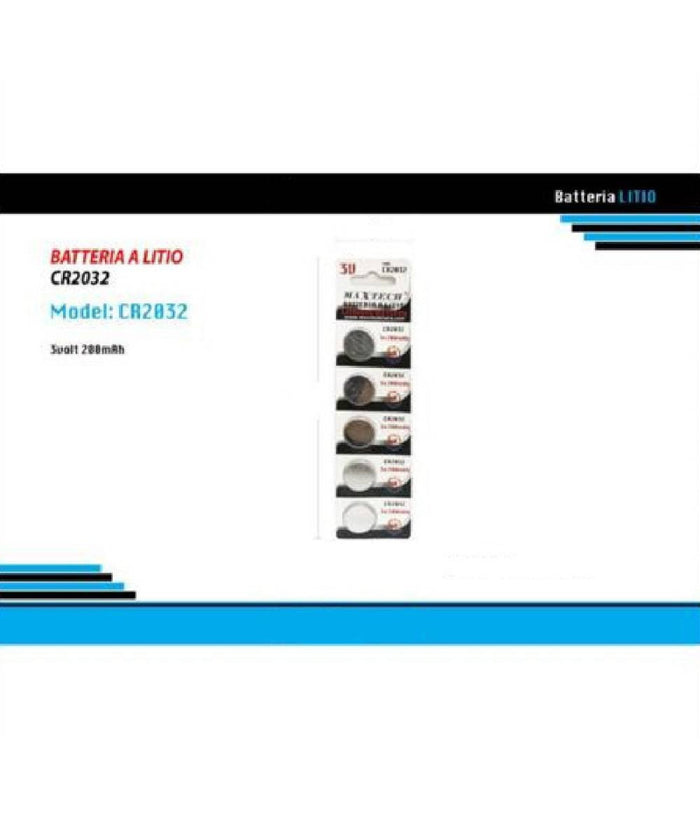 5 Batterie Al Litio 3v 150mah Bottone Cr2032 Pile Maxtech Per Orologi Telecomand         