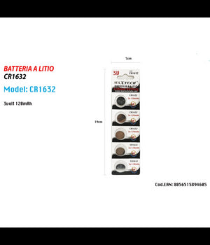 5 Batterie Batteria Cr1632 3v 120mah Pile A Bottone Per Orologi Telecomandi Maxtech         