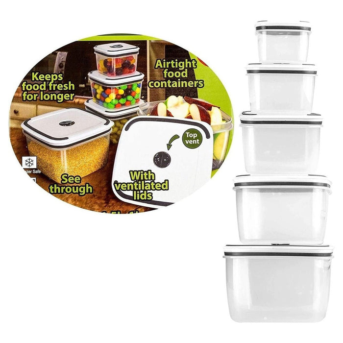 Trade Shop - 5 Contenitori Alimenti In Plastica Con Coperchio Ventilato Microonde Impilabile -