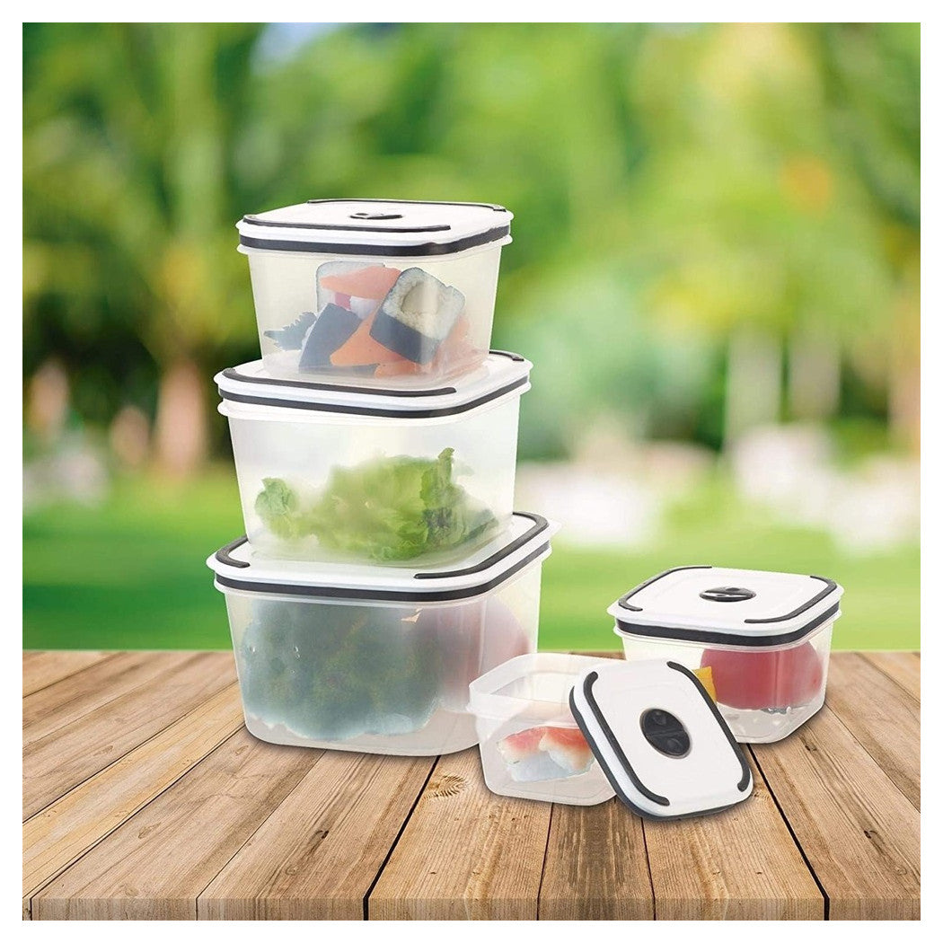 Trade Shop - 5 Contenitori Alimenti In Plastica Con Coperchio Ventilato Microonde Impilabile -