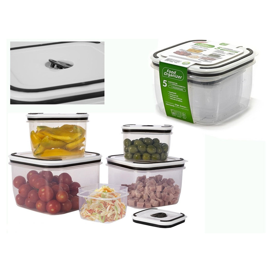Trade Shop - 5 Contenitori Alimenti In Plastica Con Coperchio Ventilato Microonde Impilabile -