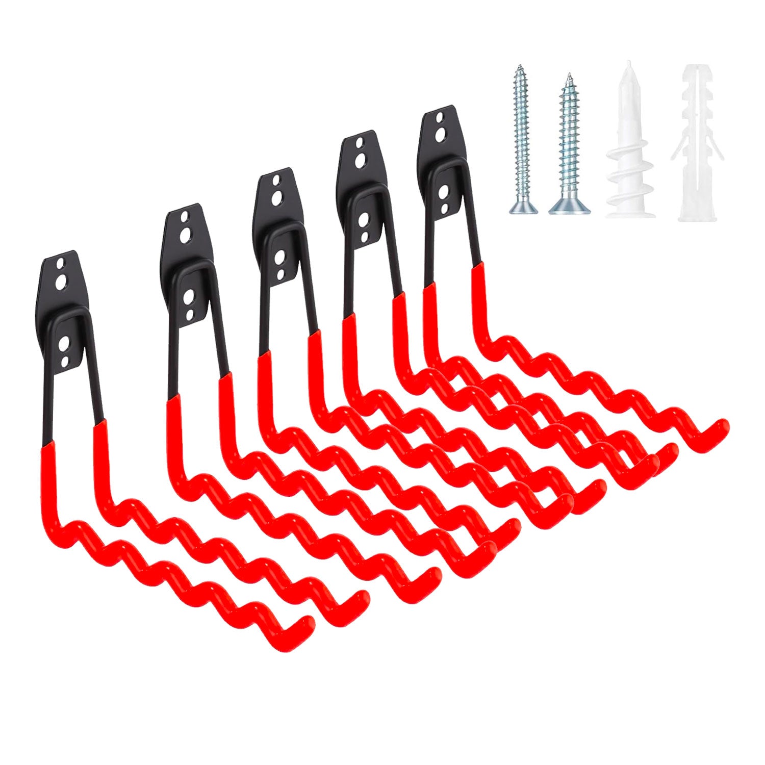 Set Wavy Large - 5 ganci da garage per carichi pesanti, ganci da parete forma ondulata 19x16 cm, doppio braccio antiscivolo