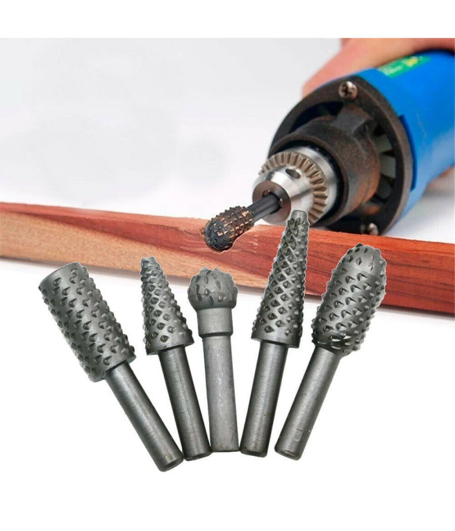 5 Punte Frese Per Mini Trapano Raspa Levigatura Modellismo Intaglio Legno 6 Mm         