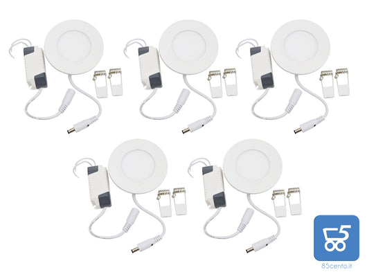 5 pz Luci da incasso Faretti LED 3W 6000K Pannello Rotondo Ultra Sottile Bianco freddo Diametro 85mm