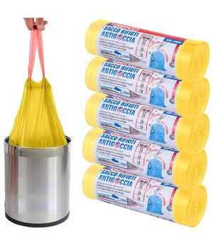 5 Rotoli Sacchetti Buste Spazzatura Profumati 45lt 50x60 Con Manici Giallo 100pz         