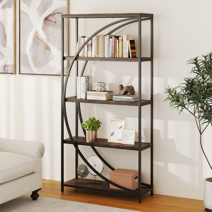 Libreria indipendente con design a forma di arco struttura in metallo-Libreria moderno a 5 ripiani con ripiani aperti Nero