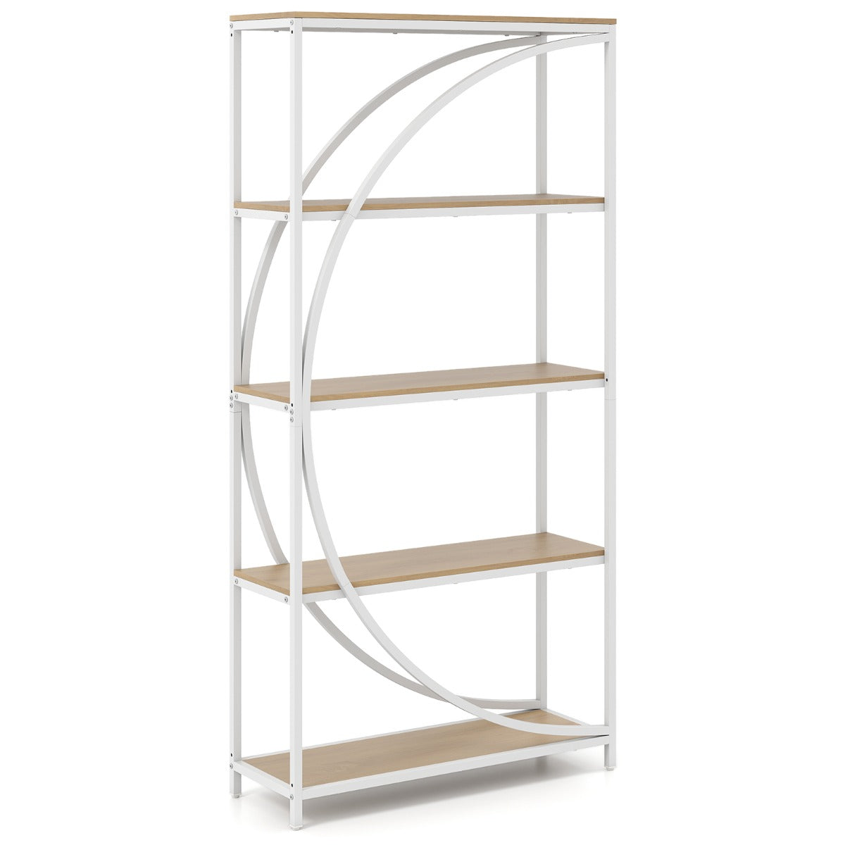 Libreria indipendente con design a forma di arco struttura in metallo-Libreria moderno a 5 ripiani con ripiani aperti Bianco
