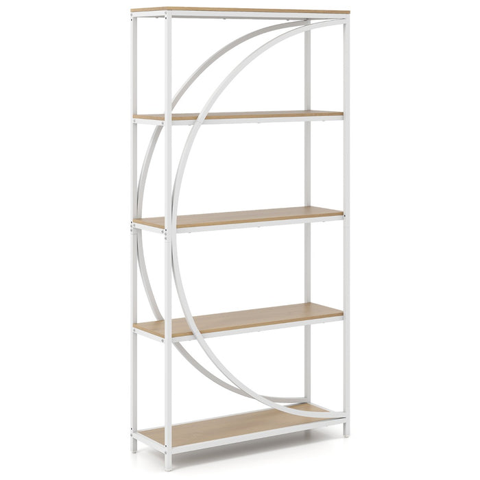 Libreria indipendente con design a forma di arco struttura in metallo-Libreria moderno a 5 ripiani con ripiani aperti Bianco