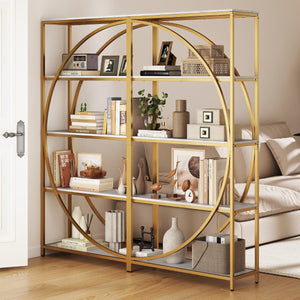 Libreria indipendente con design a forma di arco struttura in metallo-Libreria moderno a 5 ripiani con ripiani aperti Oro