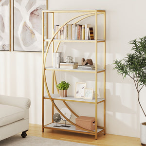 Libreria indipendente con design a forma di arco struttura in metallo-Libreria moderno a 5 ripiani con ripiani aperti Oro